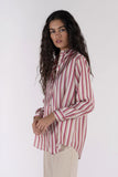 Clara Burgundy Striped Satin Shirt Large
