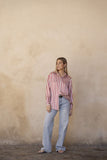 Clara Burgundy Striped Satin Shirt Large