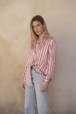Clara Burgundy Striped Satin Shirt Large