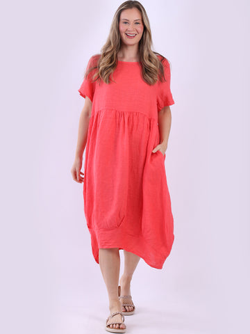 Mila Linen Dress Coral