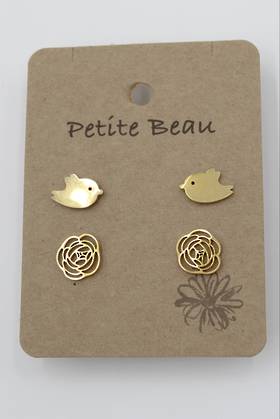 Rose & Bird Gold earring set