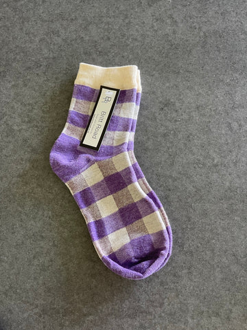 Gingham Purple crew Socks