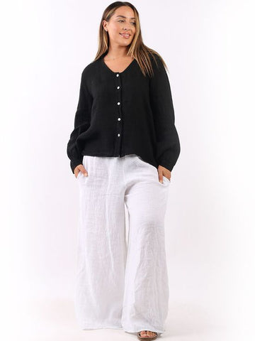 Monica linen Shirt Top Black