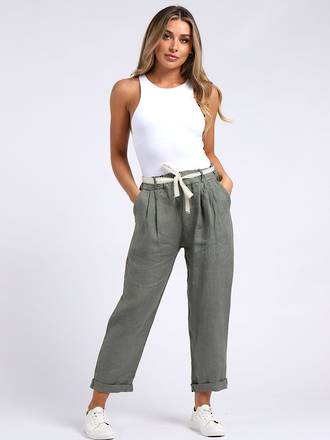 Marcella Linen Trousers Khaki