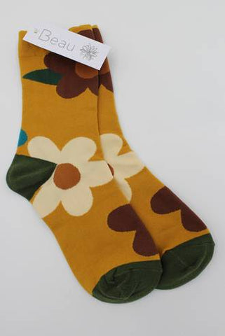 Mustard Daisy Patterned Socks (1 Pair)